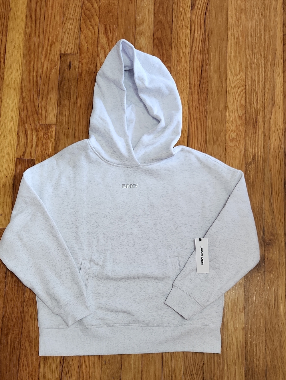 NWT DKNY Sport Grey Optic Heather Fleece Pullover Hoodie Small